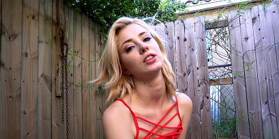Panty sex in the backyard with a gorgeous young blonde