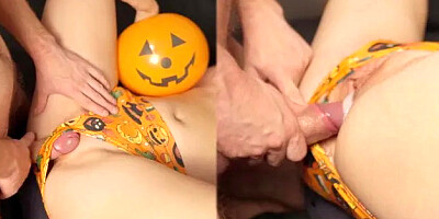 Kinky Rubbing Stepsisters Panties and Huge Creampie! Halloween Party 4k