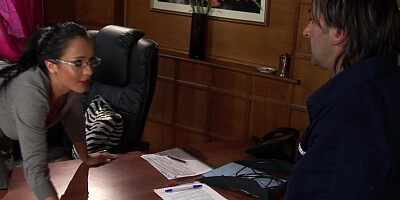 Caretaker offers service for the busty administrative staff