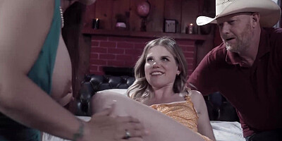 Scissoring sesh with naughty COUGAR Syren De Mer revved to a 3 way after Joshua joined