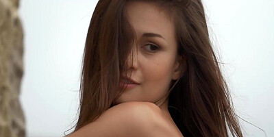 Spectacular tall dark haired Demi Fray demonstrates her super-sexy thin assets outdoors