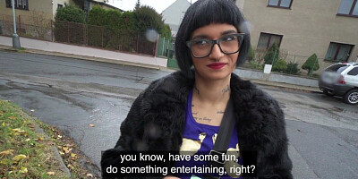 Nerdy babe doggystyled for money