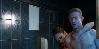 Shy office worker with big dick dominated by mistress in toilet