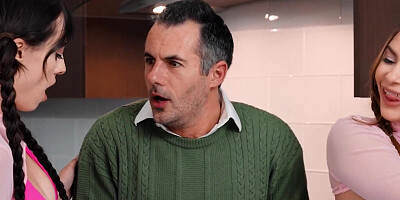 REALITY KINGS - Nicole Aria & Angel Windell In Matching Outfits Enjoy A Wild 3some With Her Stepdad