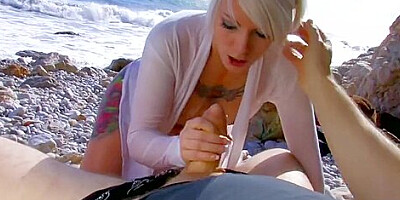 Thot Factory - Tattooed Blonde With Big Tit Rides Cock At The Beach