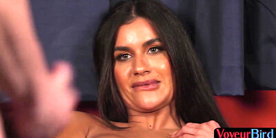 Curvy raven voyeur begging for solo show