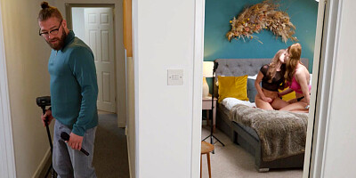 ...Hot busty Kali Kingsley and Bonni Gee share a stud's cock in the bedroom...