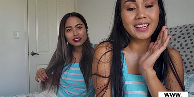 Blindfolded Thai lesbian strapon fucked