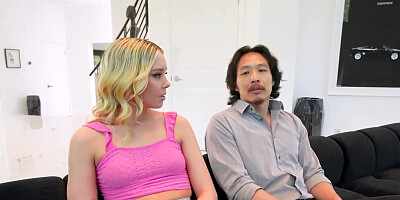 Blondie takes her boss' huge Asian dick with no shame