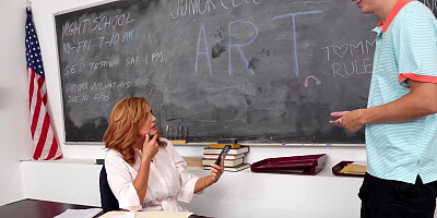 AuntJudysXXX - Mature Teacher Andi James Catches Her Student Watching Porn in Detention