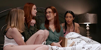 Redhead milf stepmom has sex with her stepdaughter and bffs
