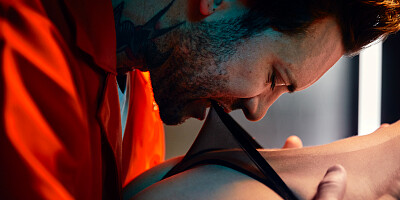 brunette beauty in high heels fucks a convict for some reason