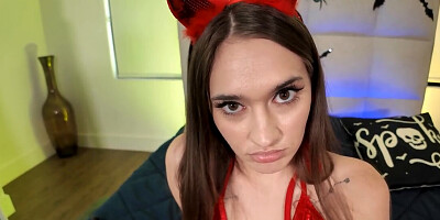 Naughty Stepdaughter Dressed Like a Devil Sucks Stepdad's Cock