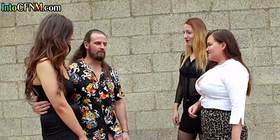 Cockhungry CFNM babes giving blowjob