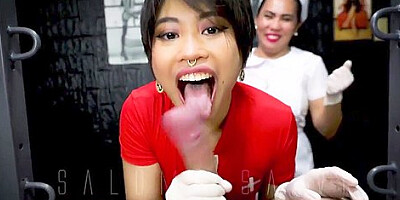 Evil Pinay Nurses Salome Salvi And Dominafire Perform Sounding And Blowjob On Unlucky Slave