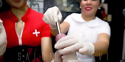 Evil Pinay Nurses Salome Salvi And Dominafire Perform Sounding And Blowjob On Unlucky Slave