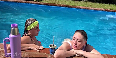 Two Degenerates Fuck In The Pool While The Neighbors See Everything. Argentine Lesbian With Hot Argentina