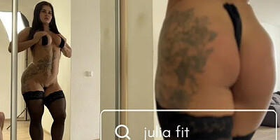 Sinful Girl in Black Stockings with Wet Pussy