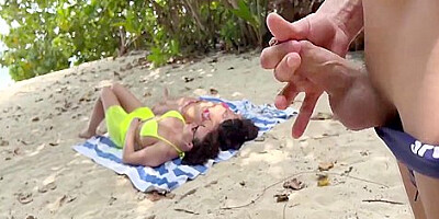 Public Pickup Stepmom And Stepdaughter On Beach - Risky Dick Flashing Cum On Face 27 Min