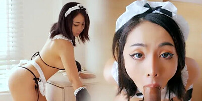 Asian Housekeeper is Happy to get Fucked by Her Boss and Taste His Cum