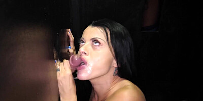Huge-titted COUGAR Nadia White treats BIG BLACK COCK lollipops thru a gloryhole with relief