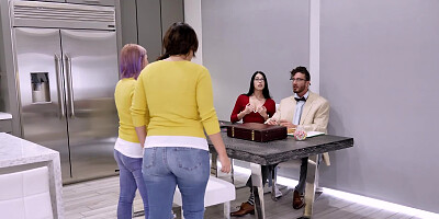 Brunette college girl gives a blowjob to her professor