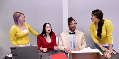 Brunette college girl gives a blowjob to her professor