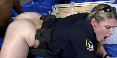 Passionate interracial sex of black man and two white policewomen