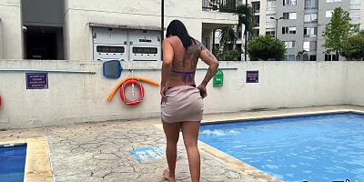 Sayafit Seduces Neighbor In A Beautiful Bikini And Her Big Latina Ass By The Pool - Anal