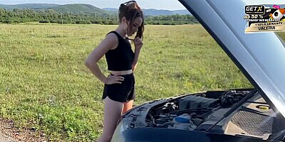 Broke down on the road. Fucked in the ass and cum inside.