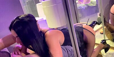 Mirror game with fucking pantyhose and cum on her ass