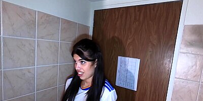 A Spanish Real Madrid Fan fucked hard in the Toilets and in a Corridor by 2 Strangers !