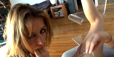 Two pretty girls kiss and lick one another in the lesbian scene