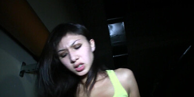 Dark-haired chick sucking and fucking in a public place parking