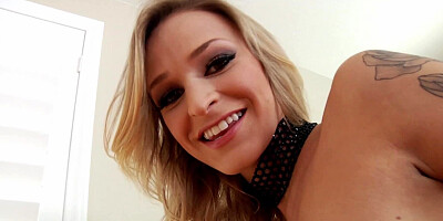A kinky blonde with a sexy little ass is giving a blow job