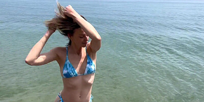 Wifey plumbs 2 peckers on public beach in a bathing suit / Unprotected internal ejaculation and facial cumshot / Unexperienced cheating