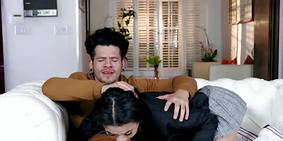 Juicy brunette sucks a hard pecker and gets fucked balls deep