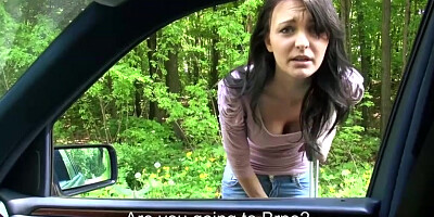 Brunette Belle Claire gets banged hard in the car by the stranger