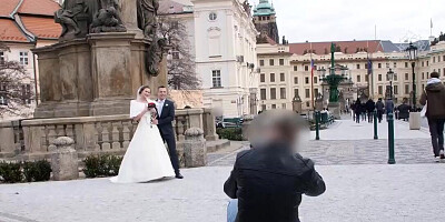 Slut in wedding dress gets it on before husband