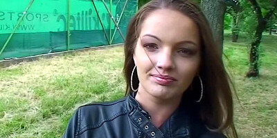 Brunette is masturbating and also fucking while out in public