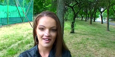 Brunette is masturbating and also fucking while out in public