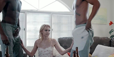 Black guy and lecherous white stepsis have sex with common buddy