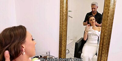 BRIDE4K. Hairdresser seduces sexy bride in the wedding dress for a quick fuck