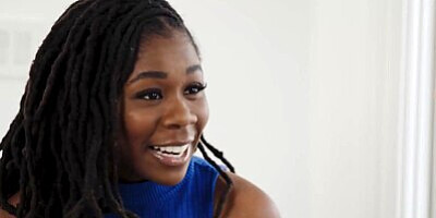 ADULTMOBILE - Big-Titted Ebony Feasts On Her Blonde Girlfriend's Shaved Pussy As She Rubs Her Clit