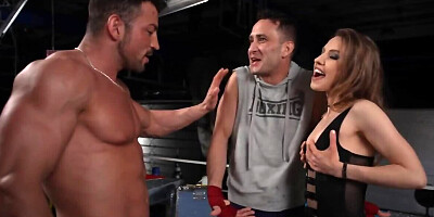 Muscular boxer and his trainer have threeway with sexy nymph
