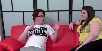 Curvy teen babe Lucy Lane blows big cock glasses nerd POV