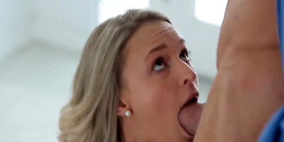 Stepdad - Skinny Blonde Teen 18+ Sucks Off Her Big Muscle