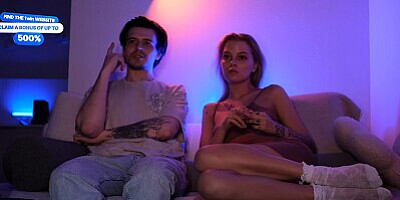 Watching a movie with a hot stepsister ended in a sloppy blowjob