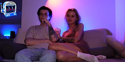 Watching a movie with a hot stepsister ended in a sloppy blowjob