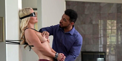 BLonde girl is tied up and fucked by two dirty fellows